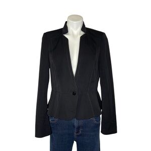 WHBM Fitted Blazer Jacket Long Sleeve Cropped Notched Collar Black Size 10